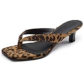 Athlefit Women's Kitten Heels Flip Flops Square Toe Low Heels Slip On Comfortable Summer Thong Heeled Sandals