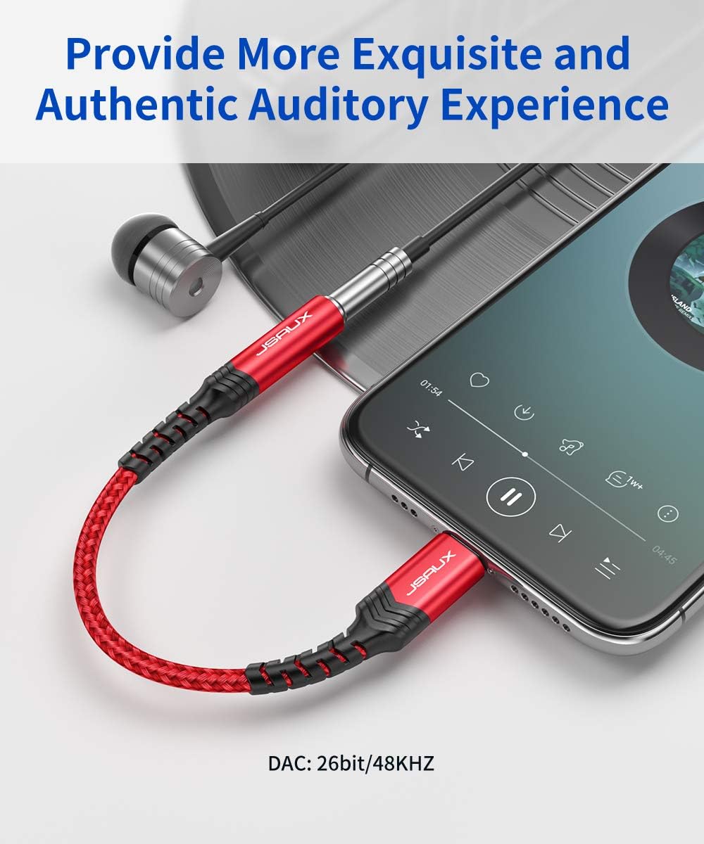 Lightning to 3.5mm Adapter, JSAUX [Apple MFi Certified] iPhone Headphone Adapter Lightning to Audio Jack Aux Converter Compatible with iPhone 12 Mini/12 Pro Max/11 Pro/11 Pro Max/SE/X XR XS Max 8-Red: Electronics