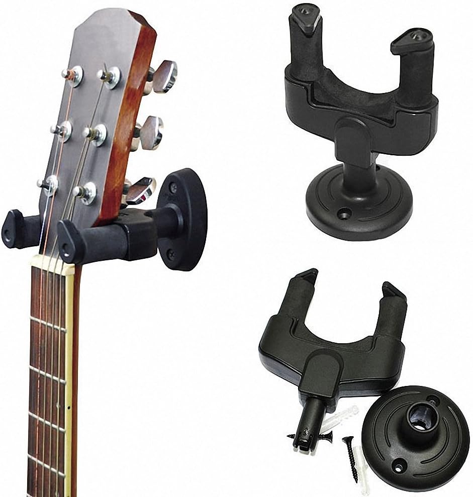 Guitar Wall Mount Hanger Auto Lock Rack Hook Holder Bracket Home Studio Display Fits All Size Guitar, Acoustic, Bass, Mandolin, Banjo Easy Installation Compact plastic black