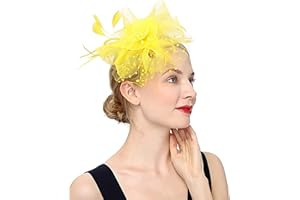 UMTURMOK Women's Tea Party Fascinators Mesh Flower-Shaped Pearl Feather Veil Kentucky Derby Fascinator Hats with Headband and Clip