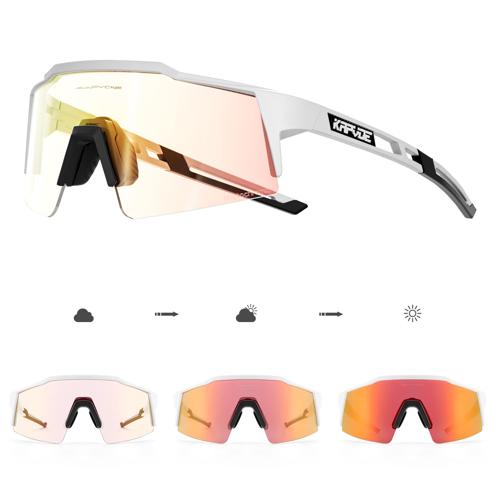 KAPVOE Photochromic Cycling Glasses Men Women Sunglasses MTB Mountain Bike Clear Youth Riding Red White 04