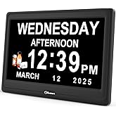 Soobest 12&rdquo; Dementia Clocks for Seniors Extra Large, Digital Date Day Clock | Large Display for Elderly Memory Loss Alzheimers, 20 Alarm Reminders, Dimmable Calendar Clock Time, Auto DST, Plug In