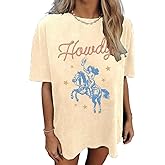 Oversized Western Shirts for Women Cowgirl Tshirts Relaxed Fit Cowboy Rodeo Graphic Tee Country Concert Tops
