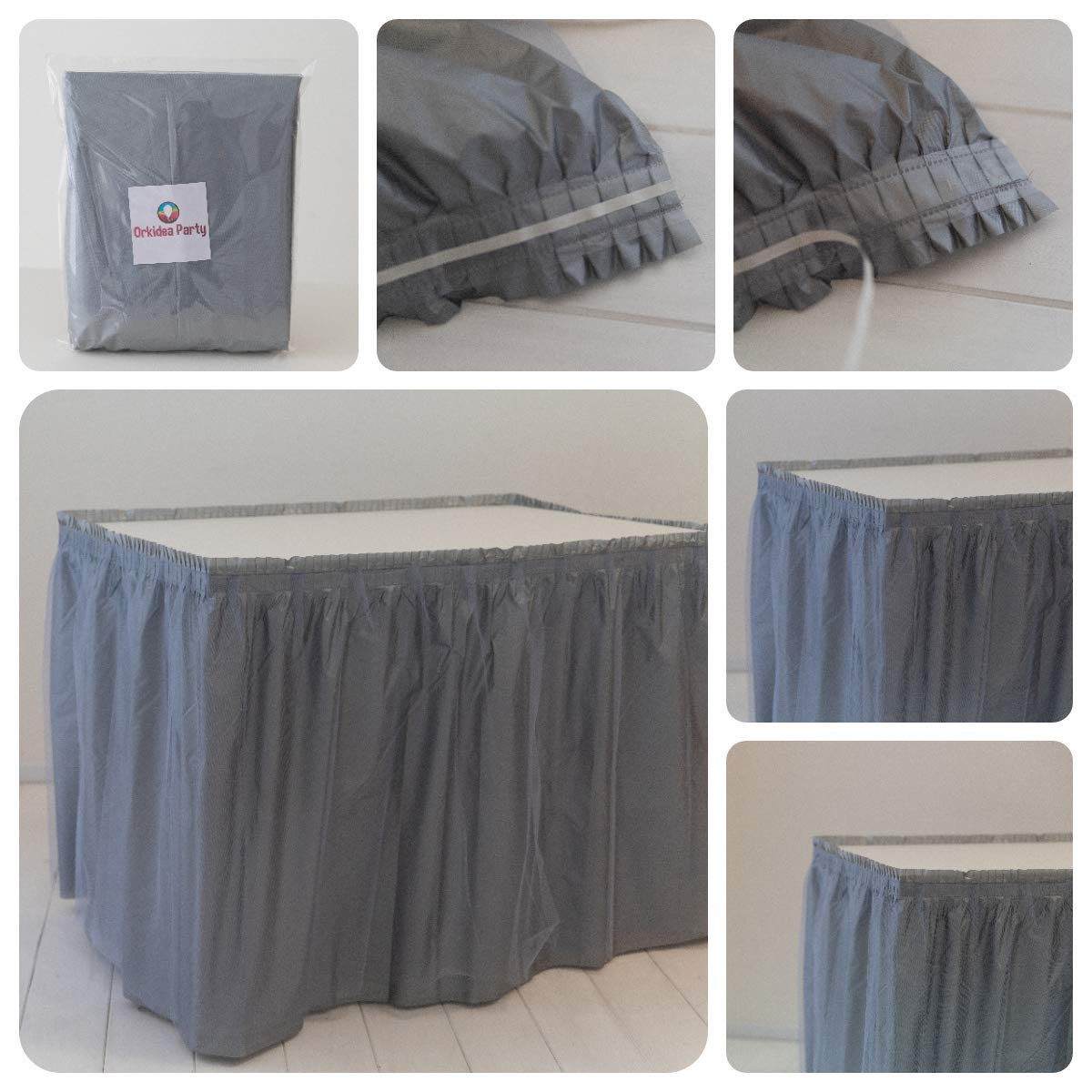 ORKIDEA Table Skirt with Tulle - Made in Italy - Size: 74 x 420 cm (Silver)