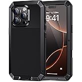 Lanhiem for iPhone 16 Pro Max Case, Metal Heavy Duty Shockproof Tough Rugged Case with Built-in Glass Screen Protector, 360 Full Body DustProof Strong Protective Phone Case for 16 Pro Max 6.9", Black