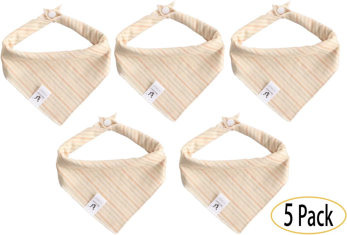 Hawsam 5-Pack Baby Dribble Bibs - Natural Cotton 100% and 2 Layer Soft Triangle Bib with Snap Button for Boys and Girls