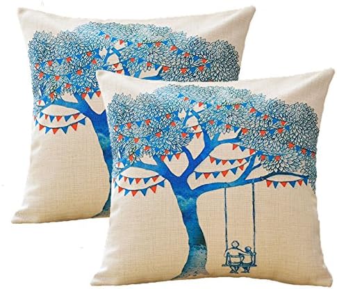 Sykting Throw Pillow Covers for Couch Set of 2 Sofa Pillowcase 18 x 18 Printing Series Printed Pillow Shams Cotton Linen