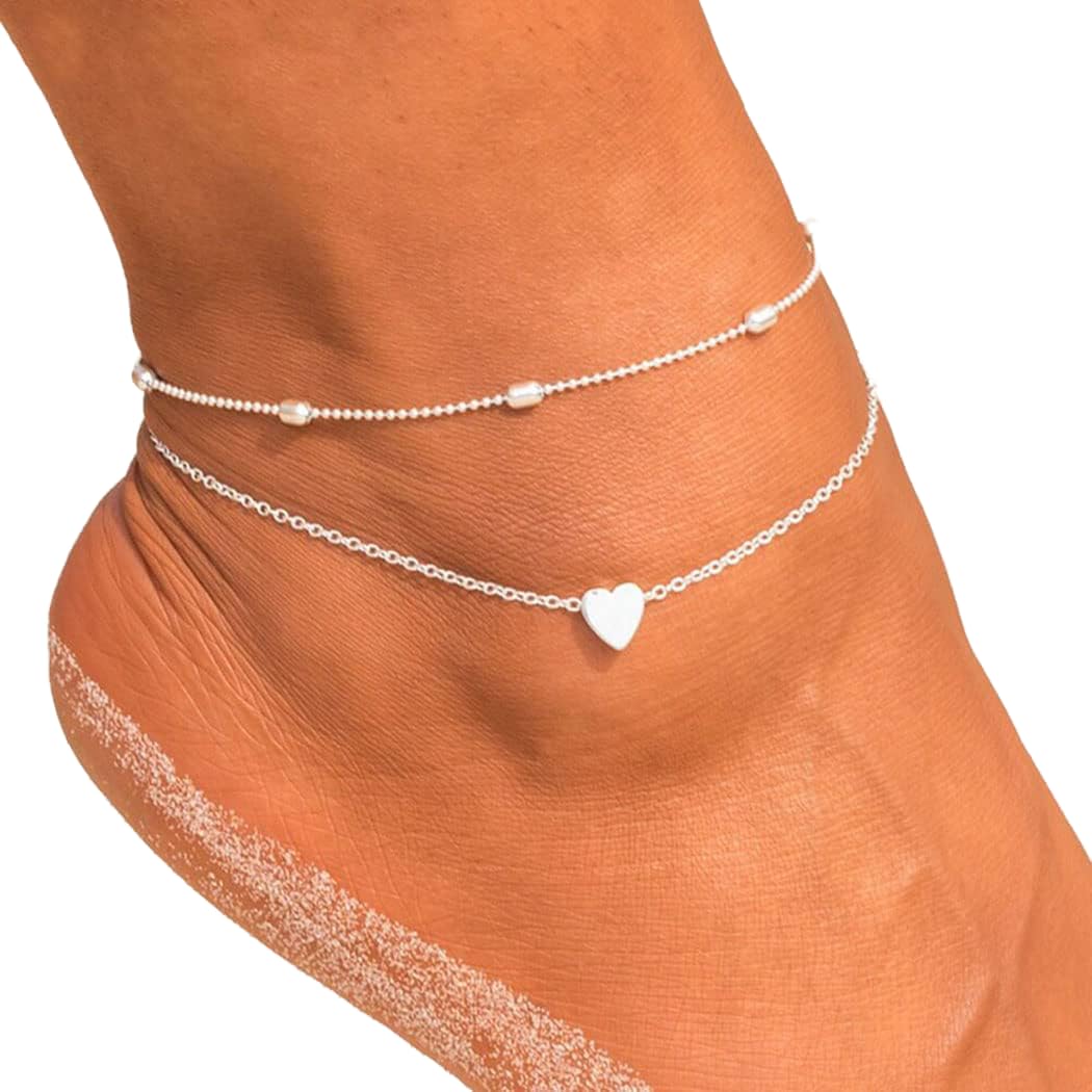 Wedity Boho Heart-shaped Anklets Beaded Peach Heart Anklet Bracelets Beach Accessories Foot Jewelry Adjustable for Women Girls