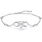 Billie Bijoux 925 Sterling Silver Anklet Bracelets for Women Infinity Heart Ankle Bracelet White Gold Plated Love Charm Adjustable Large Bracelet Gifts for Women Wife