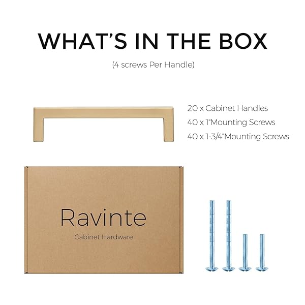 RAVINTE CABINET HANDLES SOLID SLIM CHAMPAGNE BRONZE 20 PACK 4 INCH HOLE CENTER SQUARE BAR DRAWER HANDLES KITCHEN CABINET PULLS DRAWER KITCHEN CABINET HARDWARE