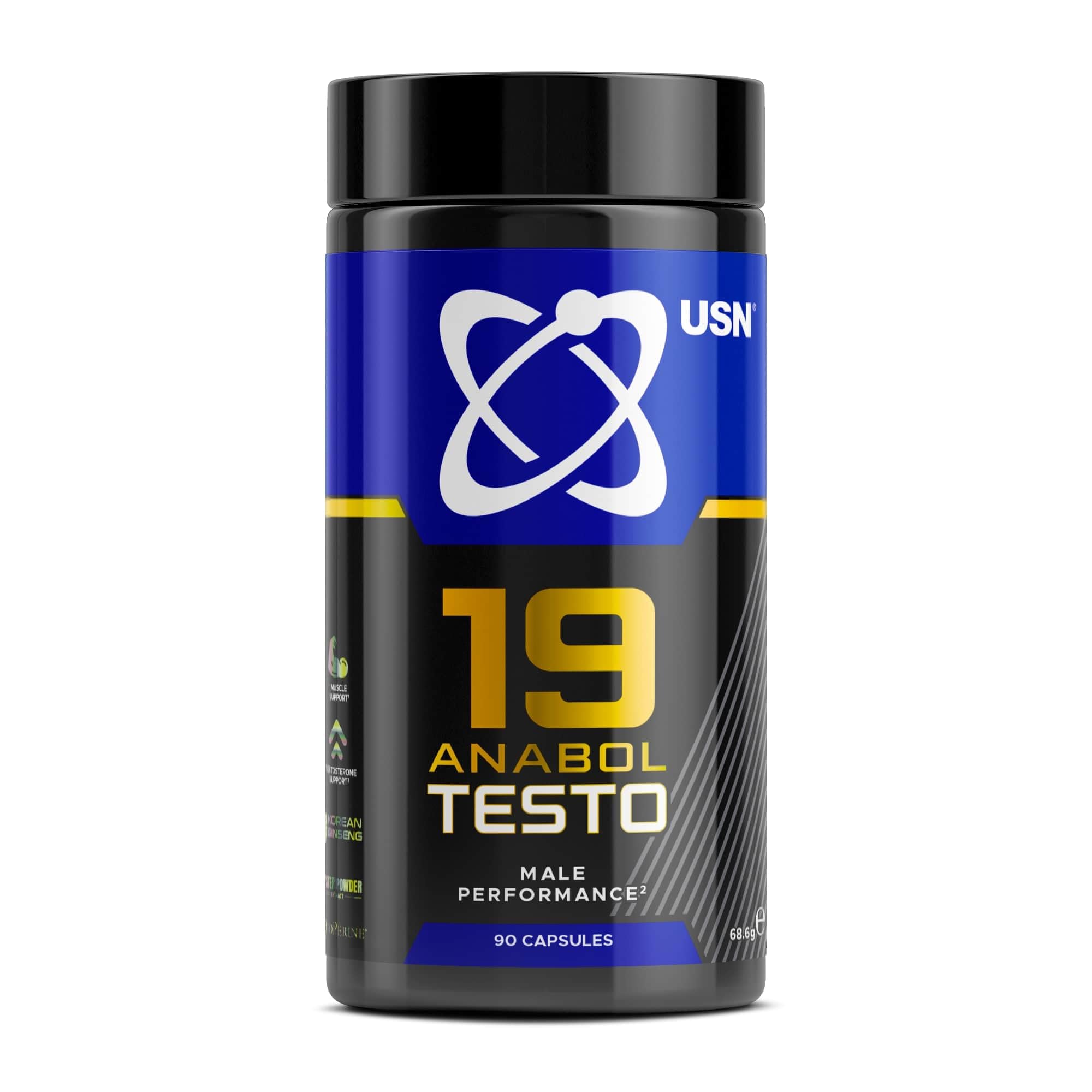USN 19 Anabol Testosterone Support for Men – 90 Capsules – 3000mg Korean Ginseng, 1800mg D-Aspartic Acid, 600mg Tribulus Terrestris – Natural Testosterone Supplement for Energy, Muscle & Vitality