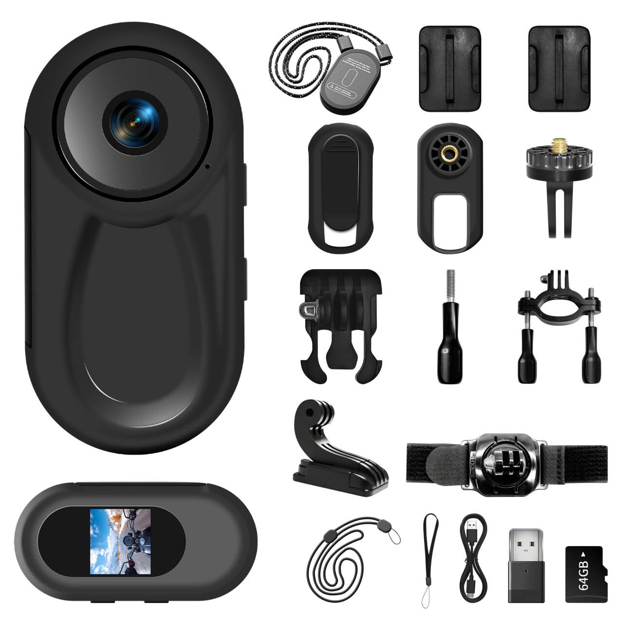 Photo 1 of Asdanalili 1080P Mini Body Camera with 64GB Card, Wearable Action Body Cam,One-Click Filming Body Worn Camera, Pets Collars Mount and Bicycle Mount Bracket for for Work, Travel, Pet Walking