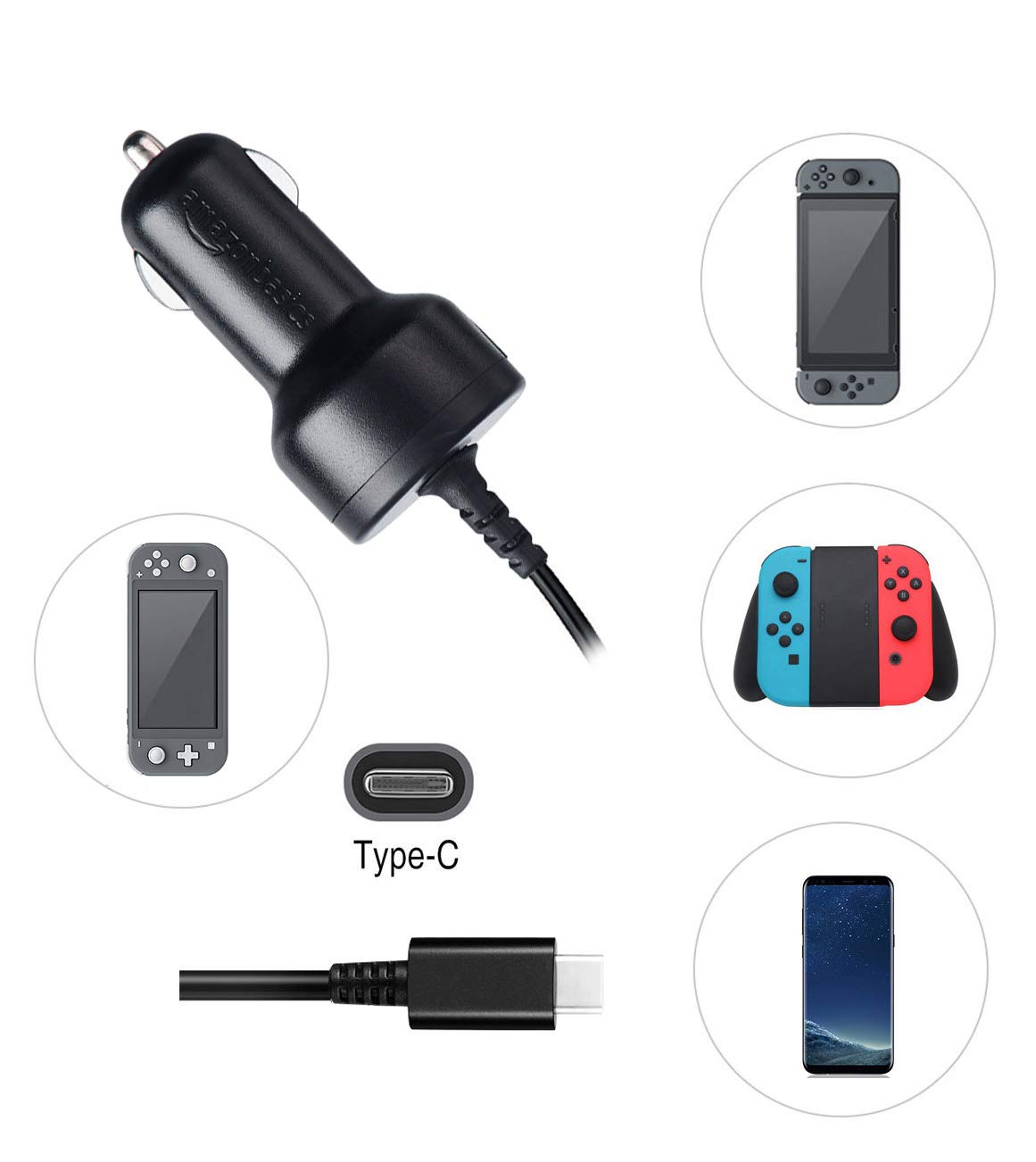 Basics Car DC Charger for Nintendo Switch - 6 Foot Cable, Black: Video Games
