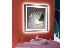 Snowdool LED Bathroom Mirror, 32"X32" with Front and Backlit, Anti-Fog, Bathroom Vanity Mirror for Wall, Memory Function, Stepless Dimmable, Tempered Glass (Horizontal/Vertical)