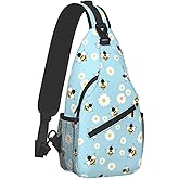 bassyil Bees Flower Sling Bag Crossbody Travel Hiking Chest Backpack Shoulder Daypack for Women Men One Size