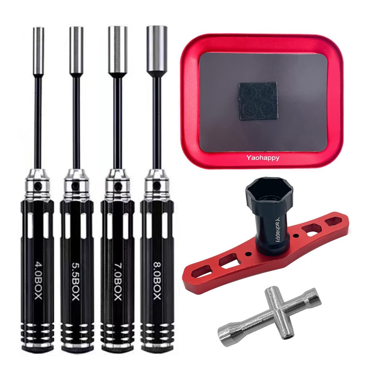 Hex Driver Set Hexagonal Head Nut Drivers 4.0/5.5/7.0/8.0mm and 4-Way Cross Wrench, 17mm Wheel Wrench, RC Screw Tray RC Repair Tools Kit for RC Quadcopter Helicopter FPV Drone Car Airplane