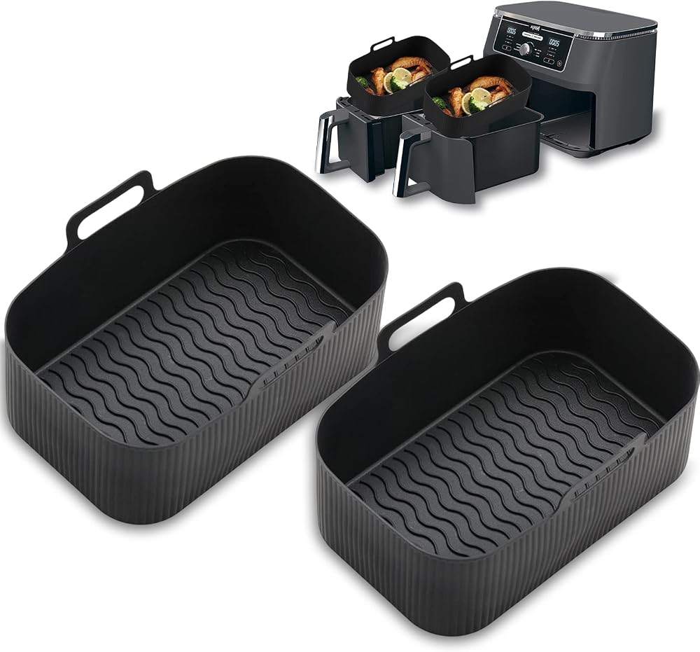 CNMTCCO Silicone Air Fryer Liners for Ninja Dual, 2 Pack, BPA-Free