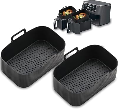CNMTCCO Silicone Air Fryer Liners for Ninja Dual, 2 Pack, BPA-Free