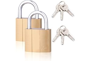 Padlock with Key, 2 Pack Pad Locks with 6 Keys Brass 38mm Padlocks for Locker Gym Lock Suitcase Cabinets Luggage Outdoor Shed