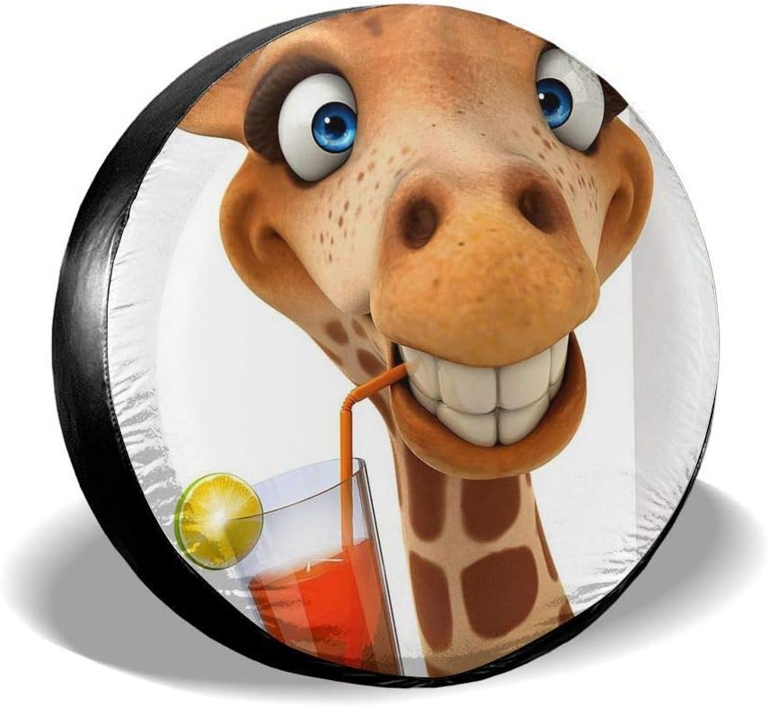 Vbnbvn Spare Wheel Cover, Cute and Funny Giraffe Potable Polyester Universal Spare Wheel Tire Cover Wheel Covers Jeep Trailer RV SUV Truck Camper Travel Trailer Accessories 17 in