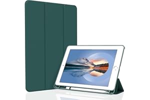 Divufus Case for iPad 9.7 inch 6th/5th Generation, Trifold Stand Smart Auto Sleep/Wake Cover, Lightweight Soft TPU Case with Pencil Holder for iPad 9.7" 2018/2017, Dark Green
