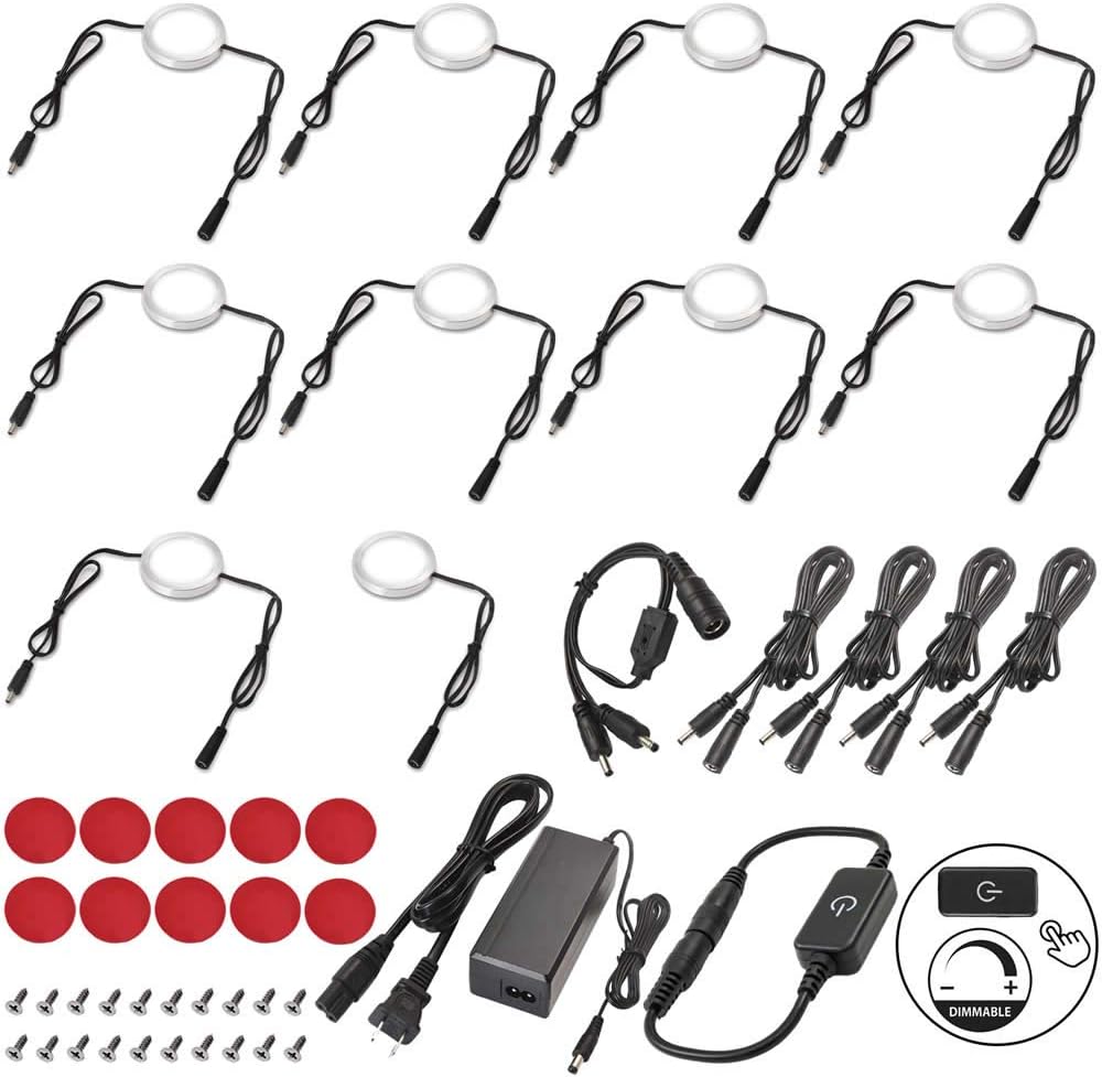 Under Lighting Kitchen LED Puck Lights, Dimmable Linkable Strip