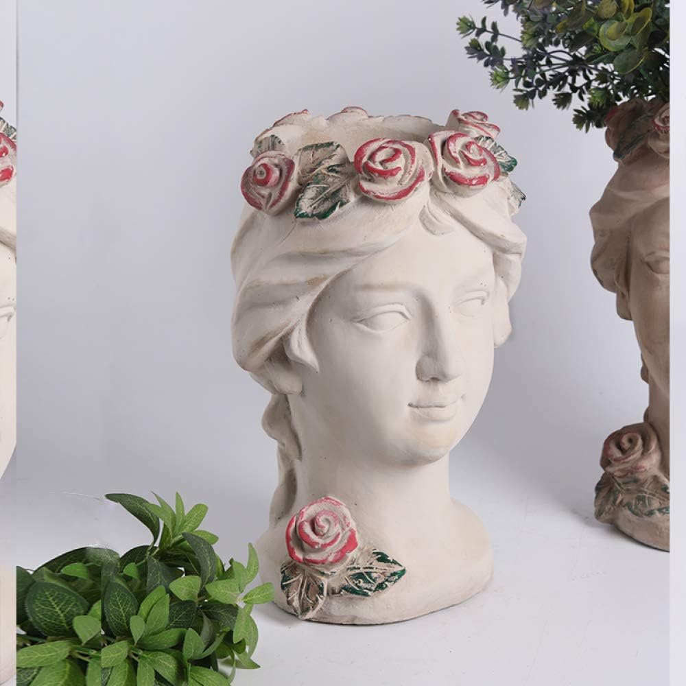 zenggp Goddess Head Planter Flower Pot Lady Vase Greek Sculpture Cement Flower Vase Or Planter,B