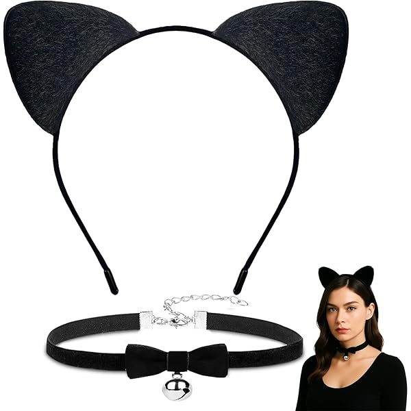 Lot De 4 Serre-têtes Oreilles De Chat à Paillettes Noir - Accessoire Déguisement Halloween, Anniversaire, Carnaval - Tissu Doux, Taille Unique - 14