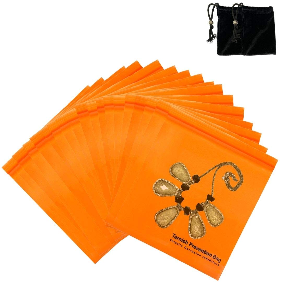 A-ONE Tarnish Prevention VCI Bags with Resealable Lock Seal Zipper, Rust Prevention Zip Lock Bags, Rust Proof Zipper Bags, 6" X 6" (20 PCS) + Velvet Bags (Without Tarnish Prevention Function) 2 PCS