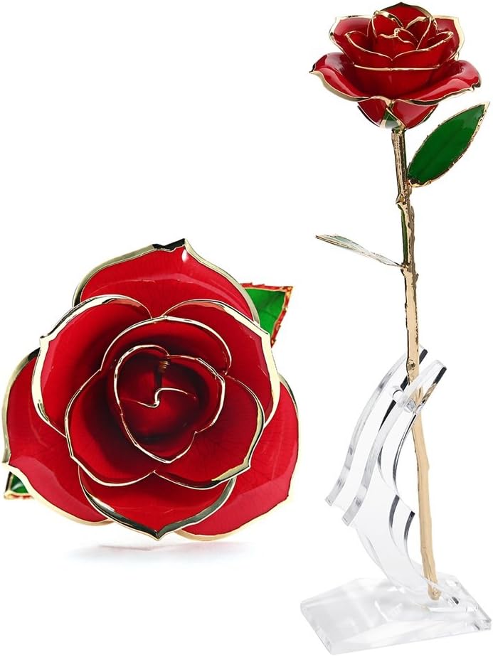 Rose, Gomyhom 24k Gold Rose with Transparent Stand and Gift Box for Women/ Her/ Mum/ Grandma/ Girlfriend - Image 5