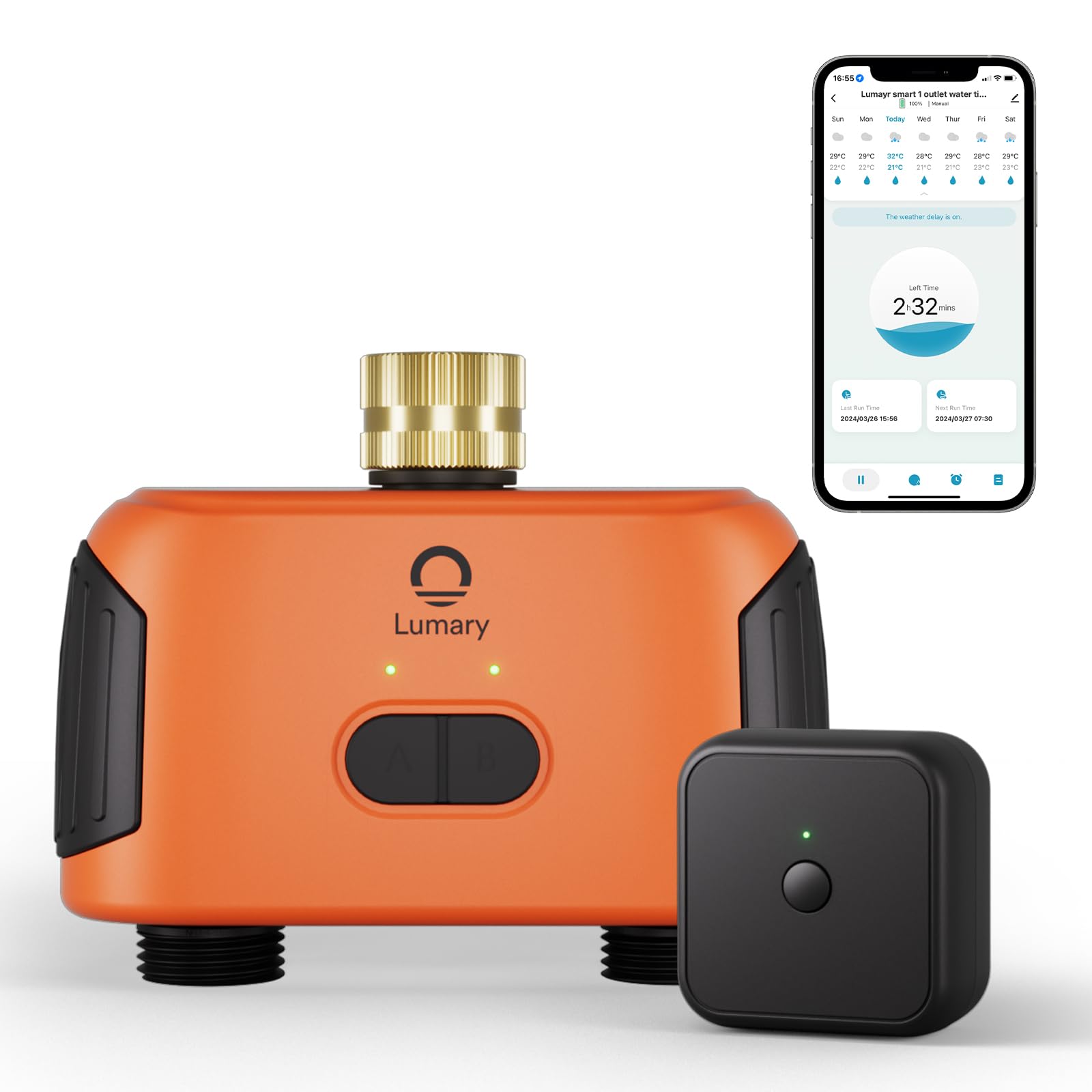 Photo 1 of Lumary WiFi Sprinkler Timer with 2 Port, Smart Water Timer for Garden Hose, Automatic Irrigation System with WiFi Hub, Orange