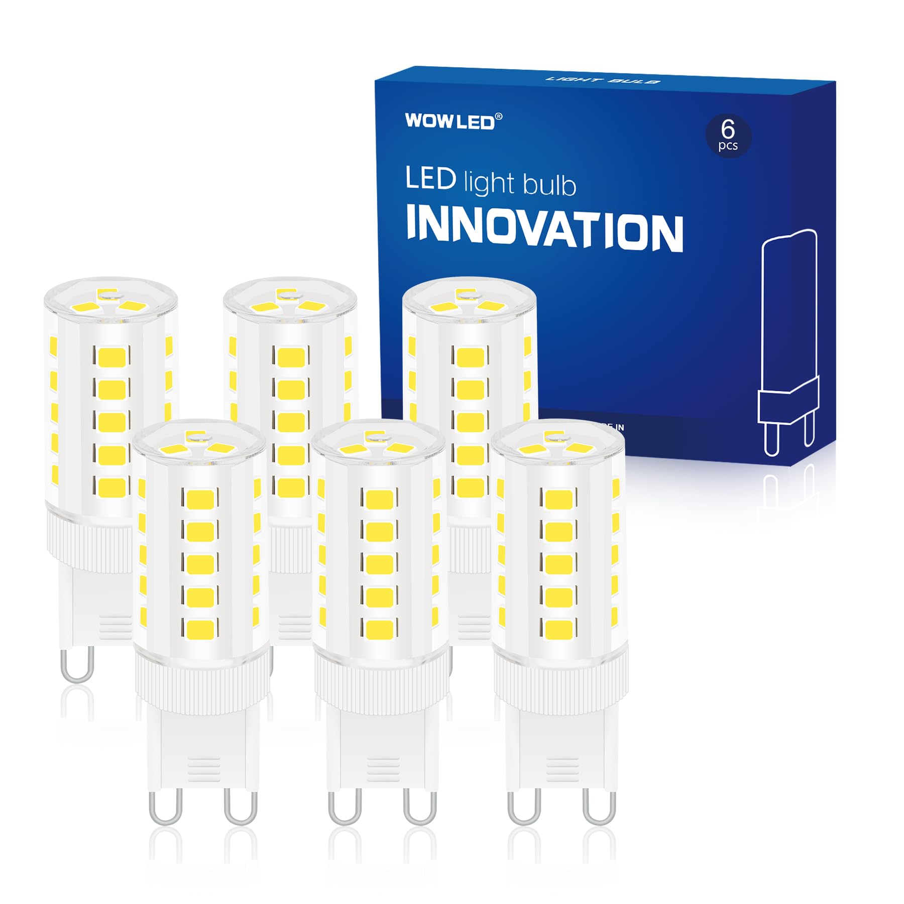 WOWLED G9 LED Capsule Light Bulb, 6 Pack, Equivalent to 30W Halogen Bulbs, No Flicker, Cool White, Energy Saving Light Bulbs, for Home Lighting Decor Chandelier