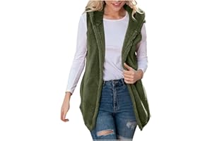 Womens Fuzzy Fleece Cardigan Vest Sleeveless Sherpa Hooded Jackets Cozy Warm Sweater Vests Casual Fall Winter Outwear