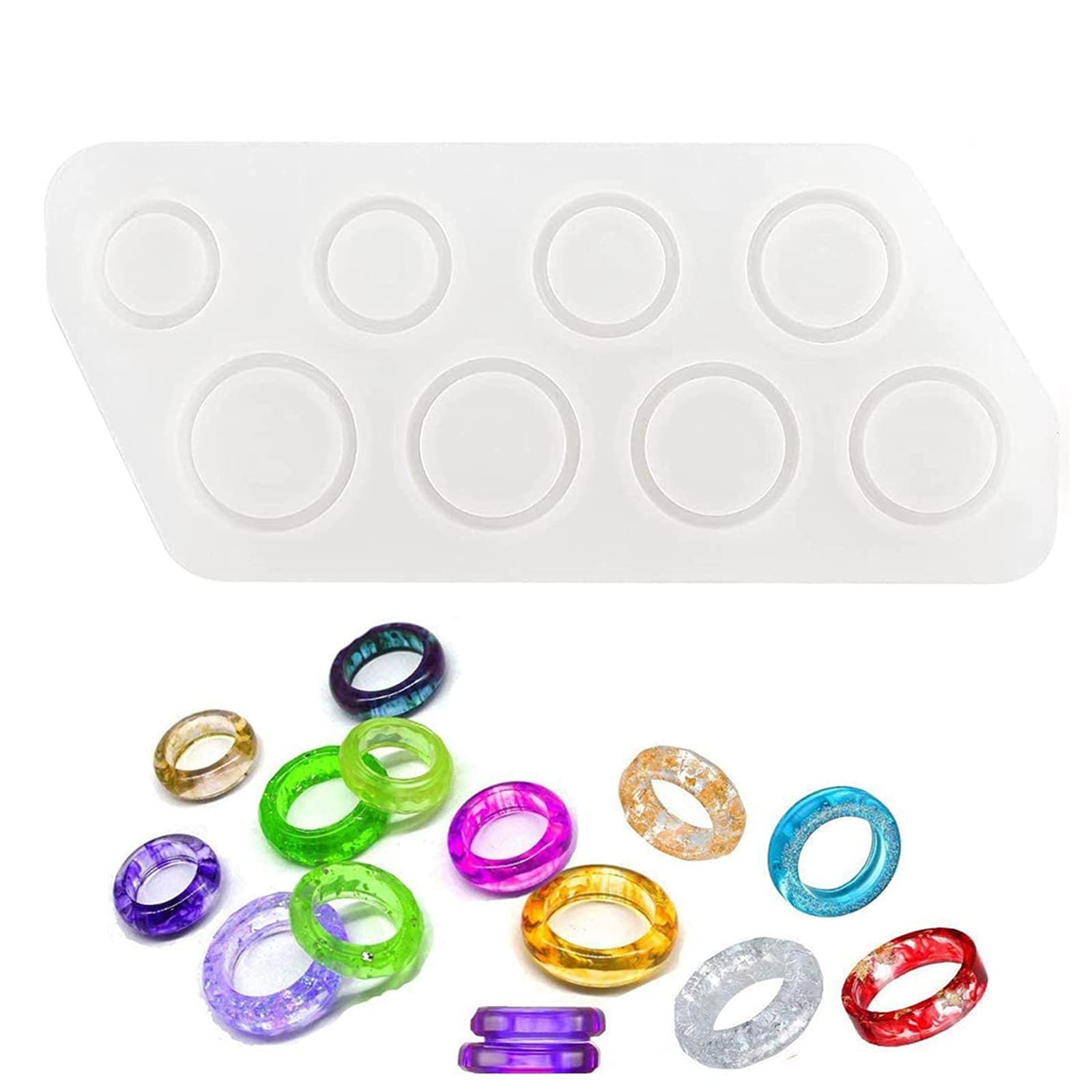 Silicone Ring Mold, Ring Molds Resin Jewelry for Liquid Clay Production, with 8 Different Sizes for Making Rings, Earrings, Pendants, Crafts,Wedding Birthday Gifts Christmas Decoration Handmade Craft