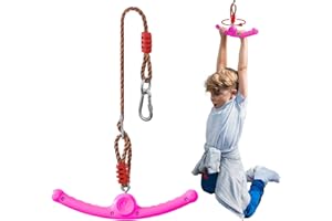 JUST.SMILE Ninja-Twister 360° Spin Handle: Slackline Swing Attachment for Kids - Activate Ninja Powers with Twist-Spin Flips! (Rose Red- Backyard/Playground Hang Toy)