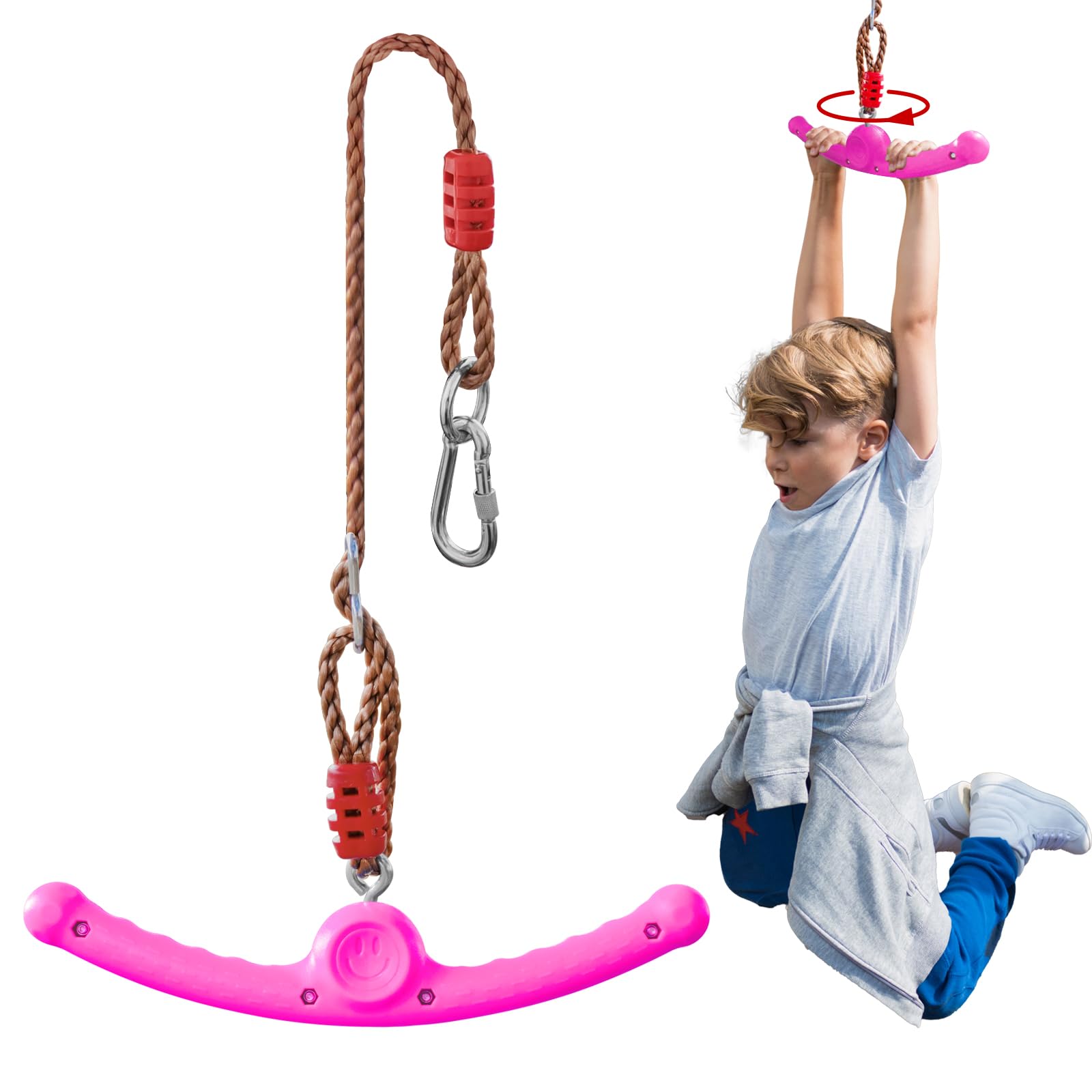 Photo 1 of Ninja-Twister 360° Spin Handle: Slackline Swing Attachment for Kids - Activate Ninja Powers with Twist-Spin Flips! (Rose Red- Backyard/Playground Hang Toy)