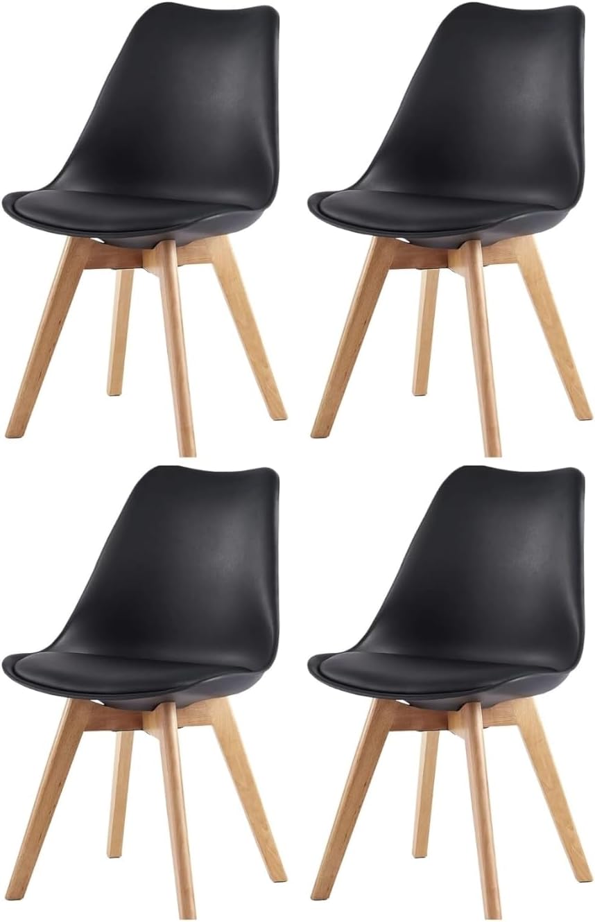 mcc direct Set of 4 Retro Dining Chairs with Wooden Legs & Cushions