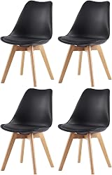 mcc direct Set of 4 Retro Dining Chairs with Wooden Legs & Cushions