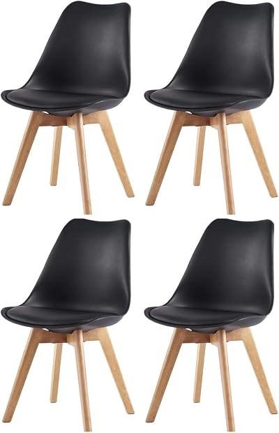 mcc direct Set of 4 Retro Dining Chairs with Wooden Legs & Cushions