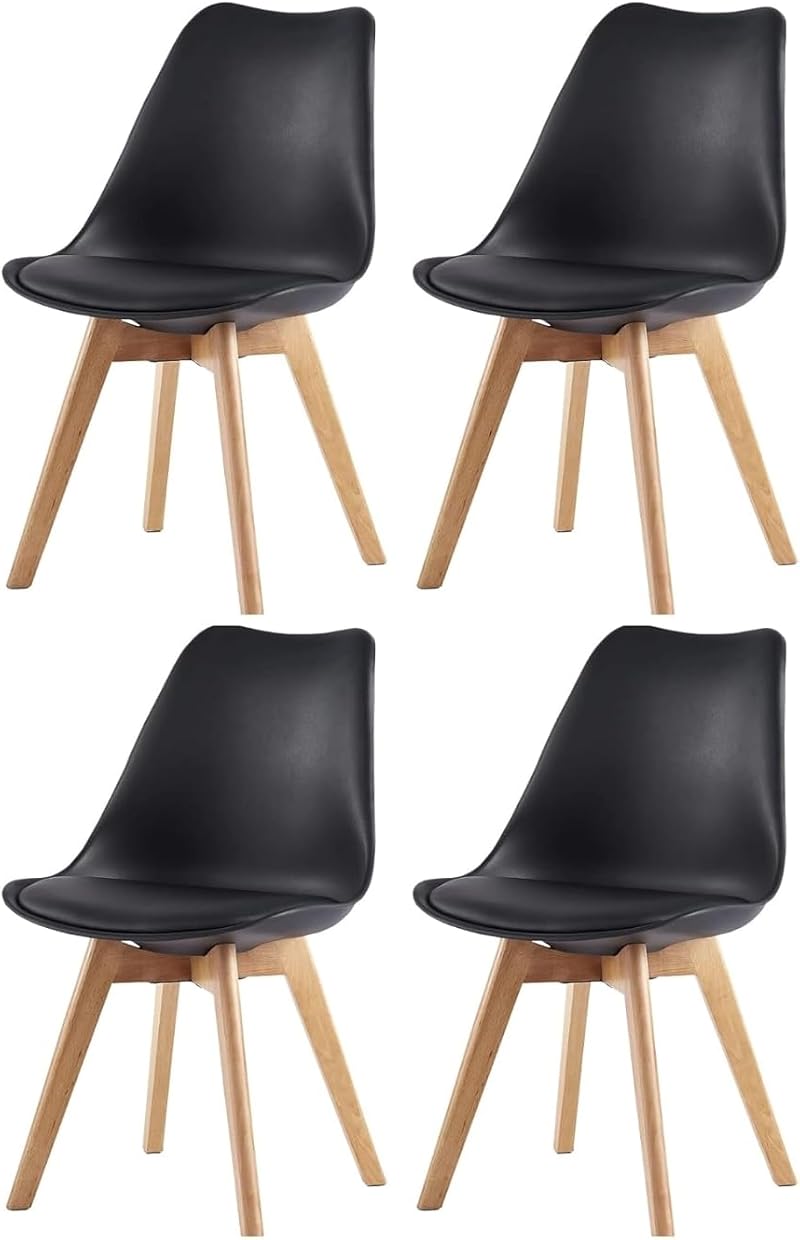 mcc direct Set of 4 Retro Dining Chairs with Wooden Legs & Cushions