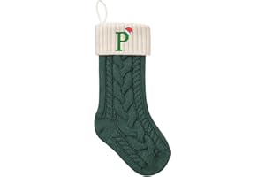 guccde Christmas Stockings with Letters P Personalized Custom Initials 18 Inches Knitted Christmas Stockings Fireplace Monogram Xmas Stockings for Kids,Family Holiday Party Decoration Green and White