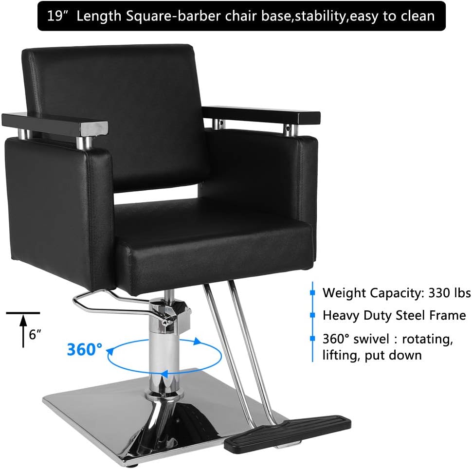 SUNCOO Hydraulic Barber Chair Hair Styling 360 Degree Swivel Durable Square Chassis Wood Handrails Solid Pedal Salon Beauty Classic Black: Kitchen & Dining