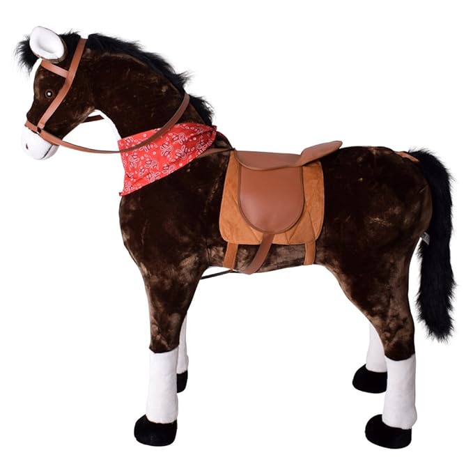 TE-Trend Pferd Reitpferd mit Sattel Zaumzeug und Tuch 120cm Länge Braun Weiße Fesseln