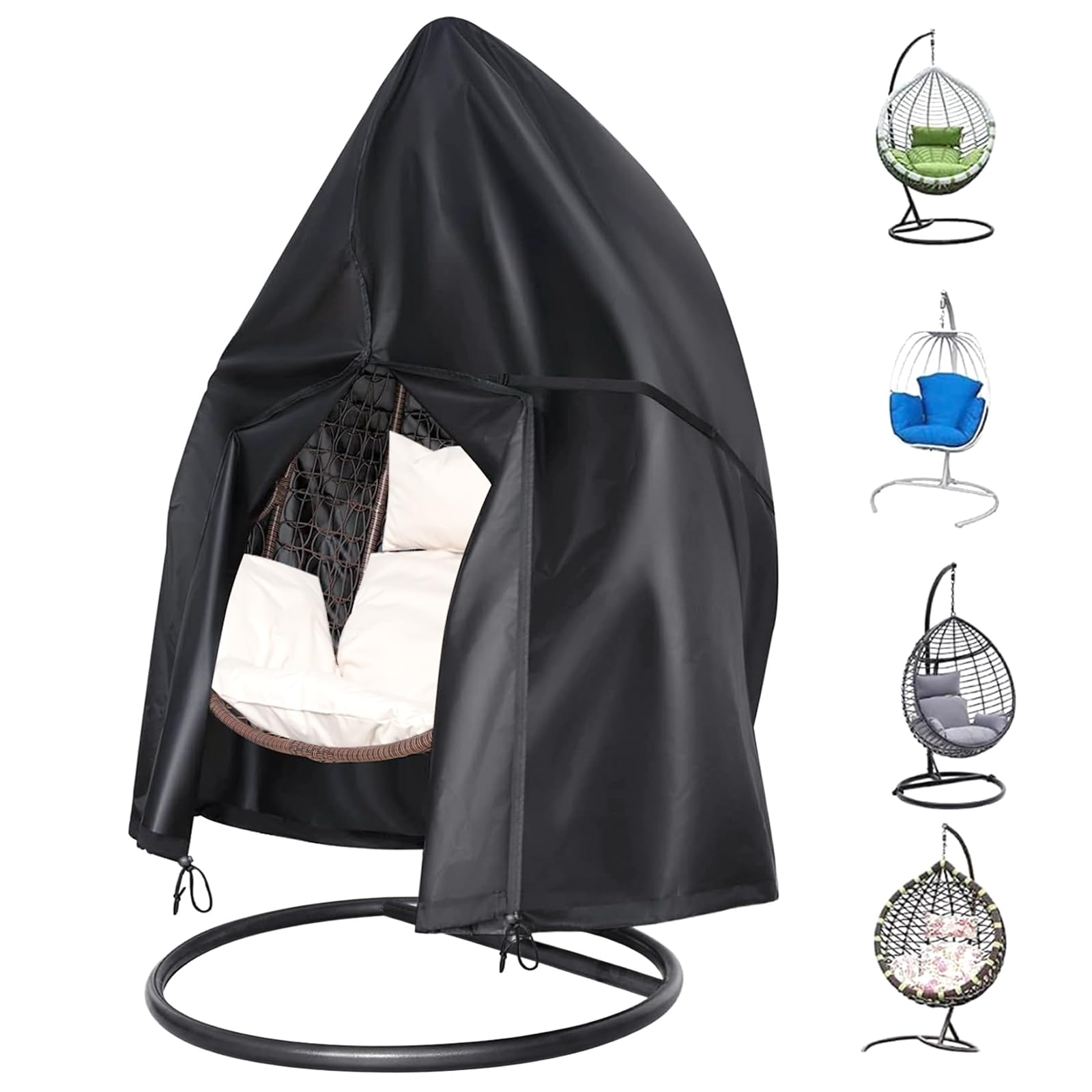LCGOD Egg Chair Cover Waterproof 600D Oxford Fabric Hanging Egg Chair Cover with Locking Zipper,190/115CM，Anti-UV Windproof Egg Chair Covers - Black