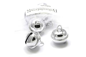 BEDAZZLINBEADS 6 Pieces Big 1 inch Loose Sleigh Jingle Bell Pendants with Loop for Hanging (Silver)