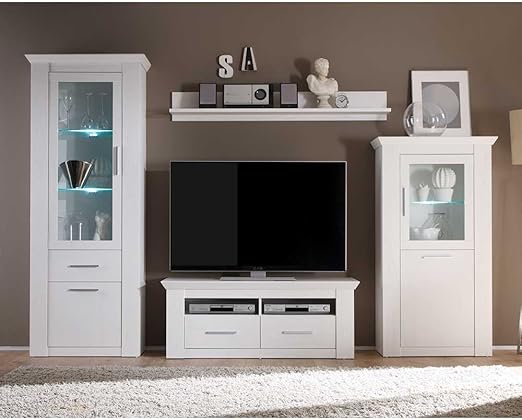 Pharao24 Wohnzimmer Anbauwand In Weiss Skandinavischer Landhausstil Amazon De Kuche Haushalt