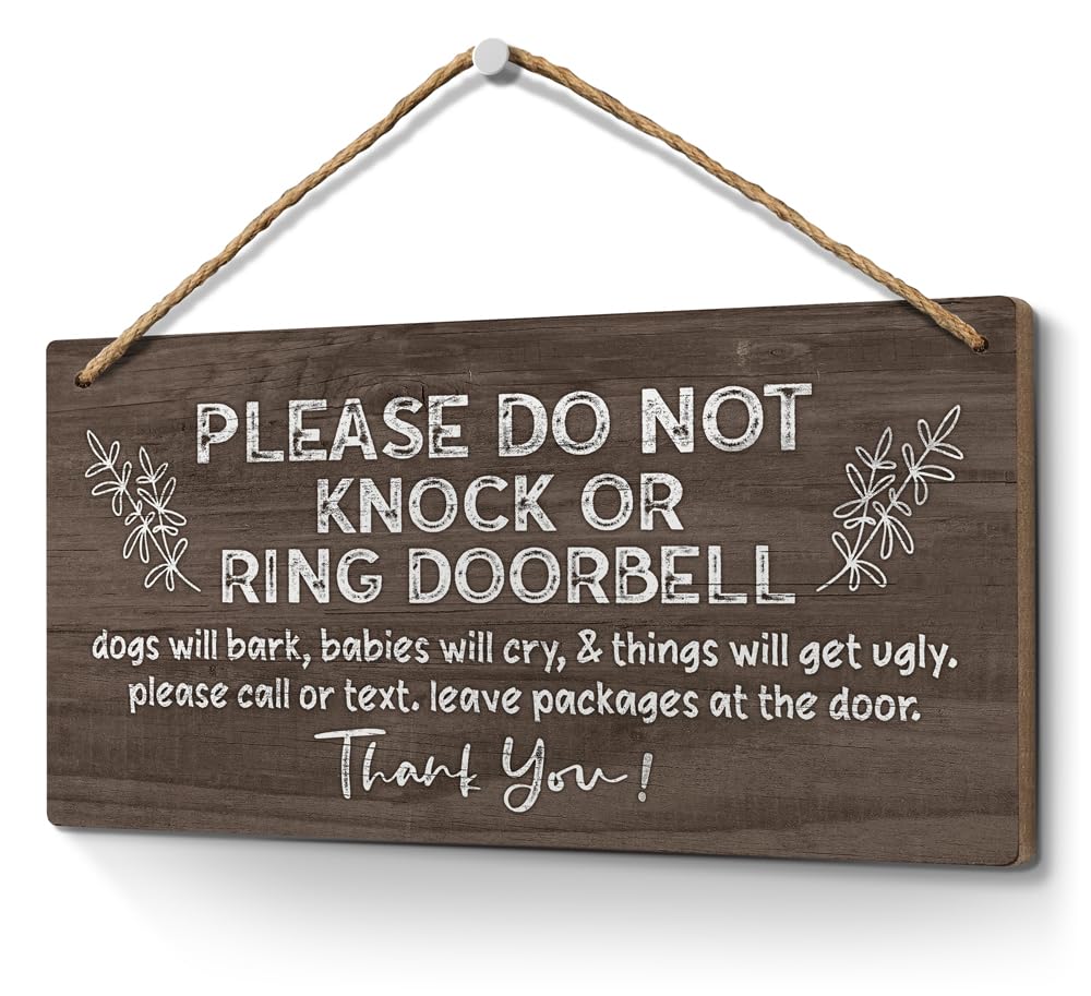 Photo 1 of Heuhuww Please Do Not Knock or Ring Doorbell Sign 6x12,Funny Baby Sleeping Sign for Front Door,No Soliciting Sign for House,Do Not Disturb Door-Must Have Home Door Sign-Brown