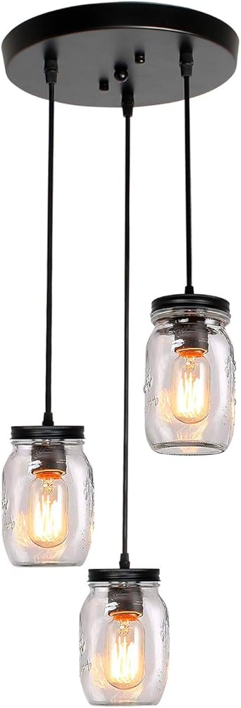 Jhlbyl Glass Mason Jar Light Fixture 3 Light Adjustable Farmhouse Kitchen Island Pendant Light Farmhouse Lamp For Kitchen Barn Farmhouse Diningroom Donchibertus
