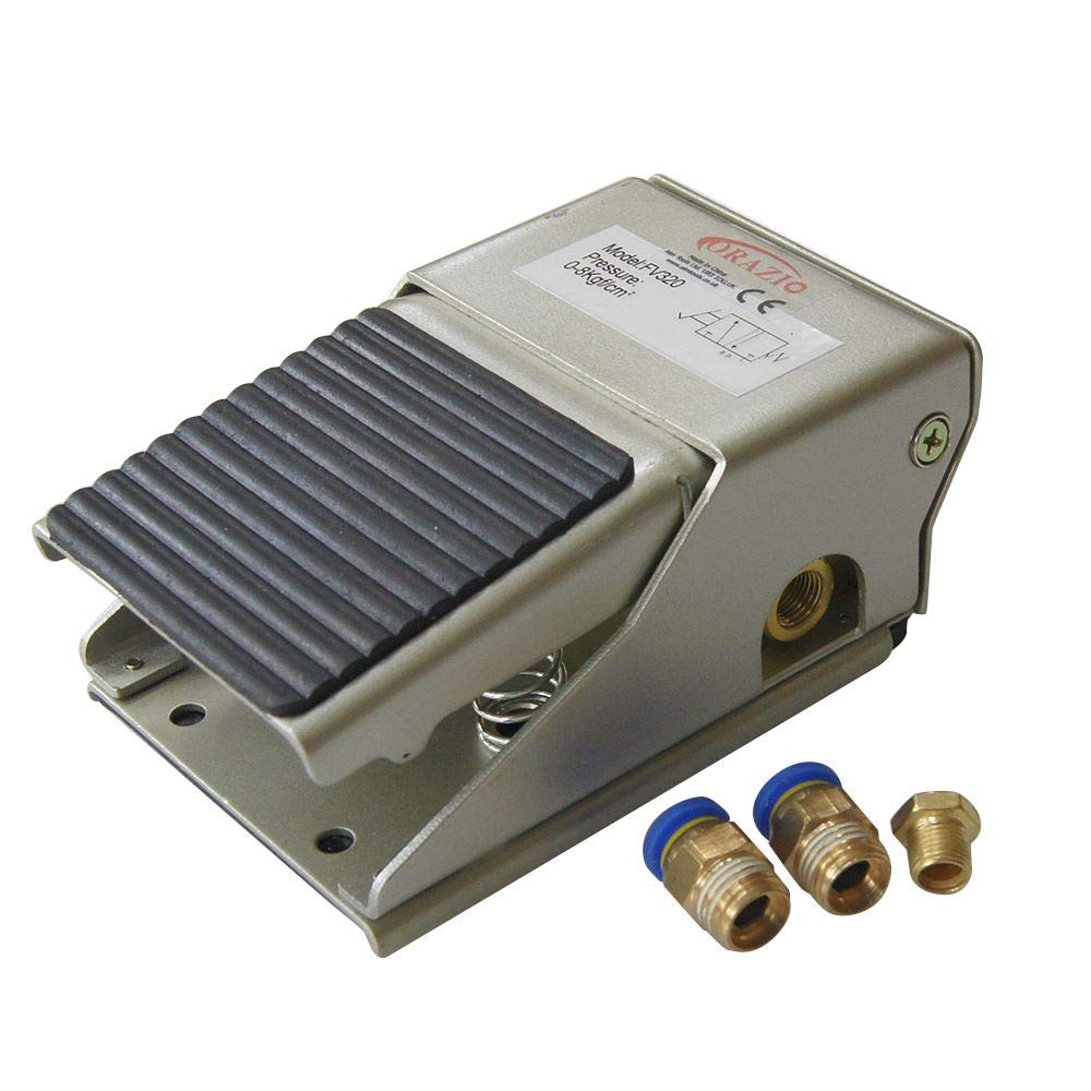 ORAZIO Pneumatic Foot Pedal Valve, 3 Way 2 Position G1/4 Threaded Foot Press Control Air Pad Momentary Pedal Switch with Quick Connectors for Industrial Machine Equiments 214712