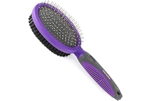Hertzko Double Sided Combo Pins and Bristle Brush for Dogs and Cats with Long or Short Hair - Dense Bristles Remove Loose Hair from Top Coat and Pin Comb Removes Tangles, and Dead Undercoat